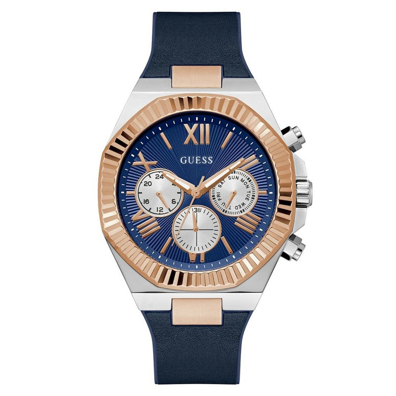 Guess Men's Equity GW0791G2 Strap Blue Dial Quartz Movement Buckle Clasp 44mm Round Watch