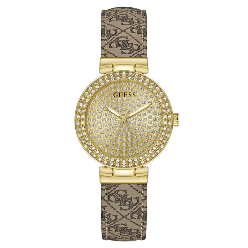 Guess Women's Glitz Plaque GW0943L2 Strap Gold Dial Quartz Movement Buckle Clasp 32mm Round Watch