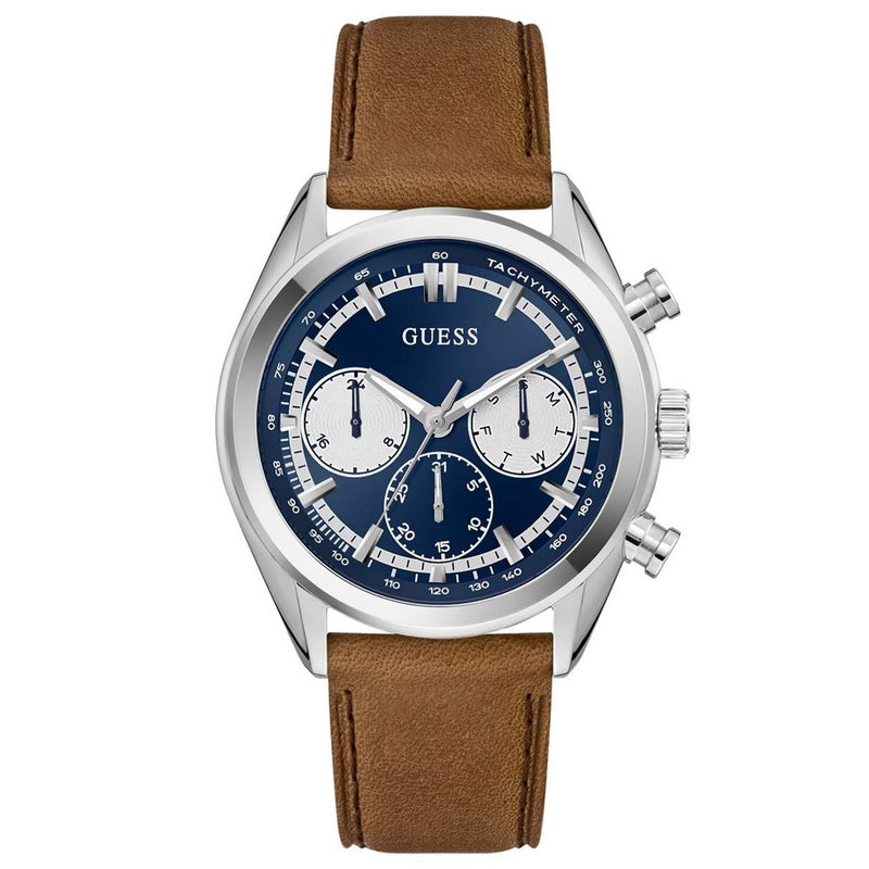 Guess Men's Dawson GW0972G1 Strap Blue Dial Quartz Movement Buckle Clasp 44mm Round Watch