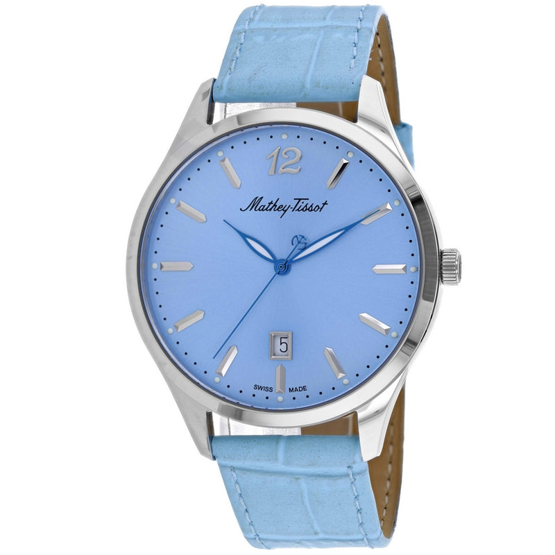 Mathey Tissot Men's Urban H411SKY Strap Blue Dial Quartz Movement Buckle Clasp 42mm Round Watch