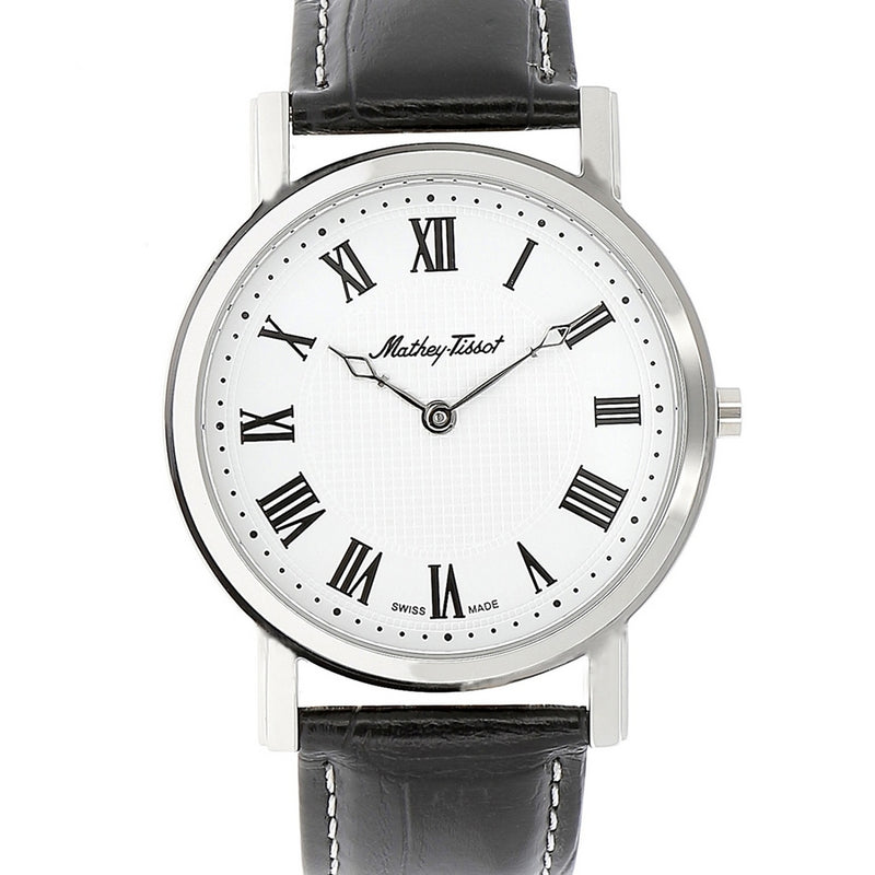 Mathey Tissot Men's City H611252ABR Strap White Dial Quartz Movement Buckle Clasp 42mm Round Watch