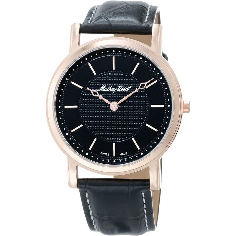 Mathey Tissot Men's City H611252PN Strap Black Dial Quartz Movement Buckle Clasp 42mm Round Watch