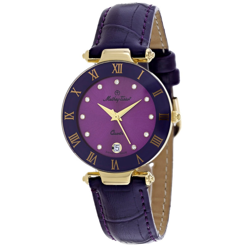 Mathey Tissot Women's Coupole K229FV Strap Purple Dial Quartz Movement Buckle Clasp 33mm Round Watch