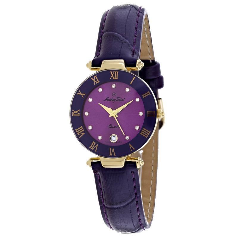 Mathey Tissot Women's Coupole K229MV Strap Purple Dial Quartz Movement Buckle Clasp 26mm Round Watch