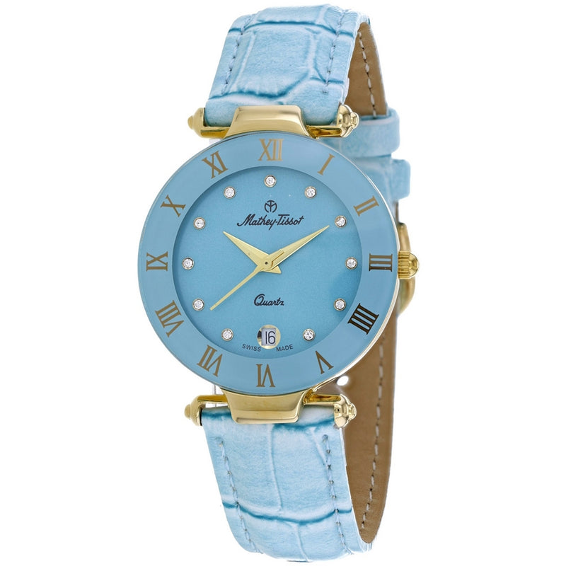 Mathey Tissot Women's Coupole K231M Strap Blue Dial Quartz Movement Buckle Clasp 33mm Round Watch