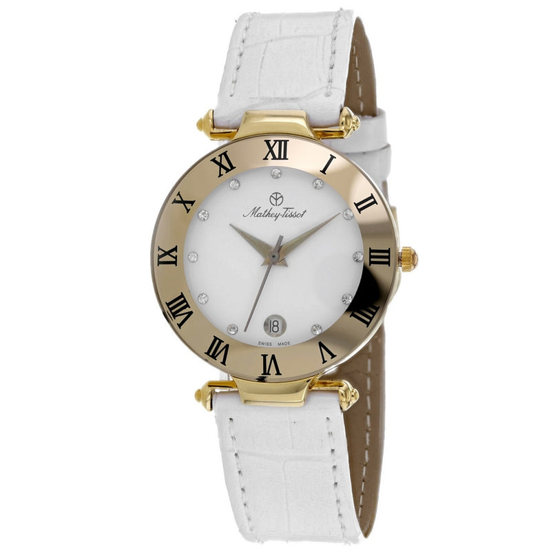Mathey Tissot Women's Coupole K257M Strap White Dial Quartz Movement Buckle Clasp 33mm Round Watch