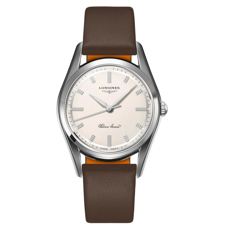 Longines Men's Silver Arrow L28344722 Strap White Dial Automatic Movement Buckle Clasp 38mm Round Watch