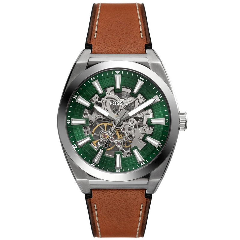 Fossil Men's Everett ME3261 Strap Green Dial Automatic Movement Buckle Clasp 42mm Round Watch