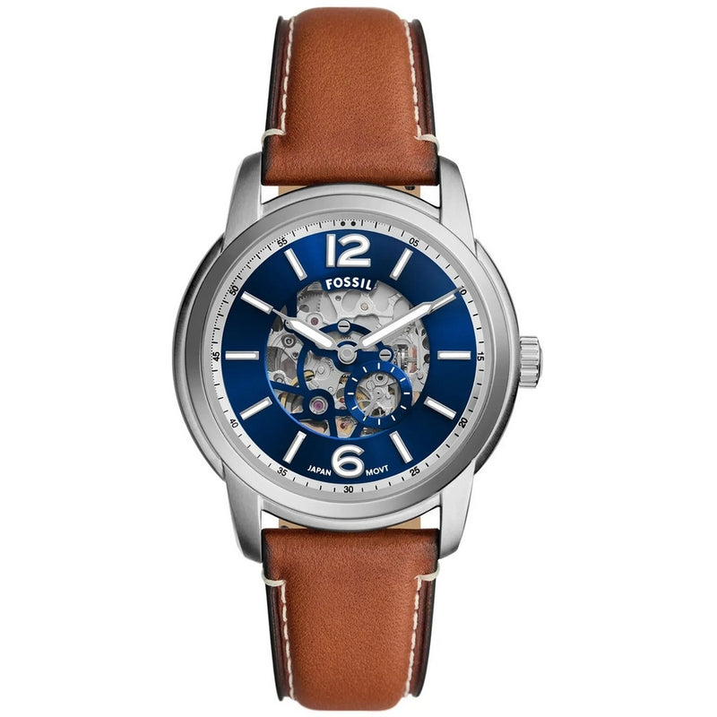 Fossil Men's Heritage ME3263 Strap Blue Dial Automatic Movement Buckle Clasp 43mm Round Watch