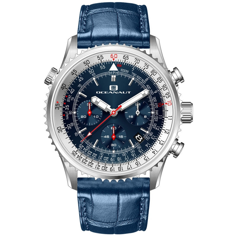 Oceanaut Men's Flight OC0130 Strap Blue Dial Quartz Movement Buckle Clasp 46mm Round Watch