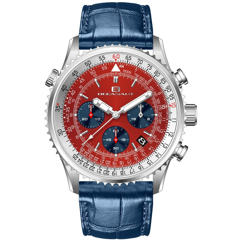 Oceanaut Men's Flight OC0131 Strap Red Dial Quartz Movement Buckle Clasp 46mm Round Watch