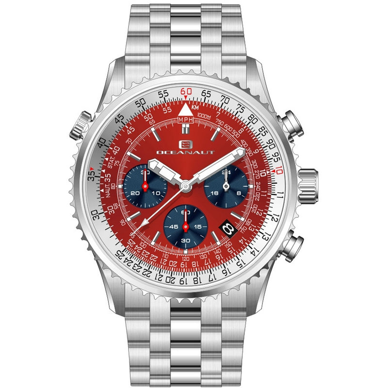 Oceanaut Men's Flight OC0132 Bracelet Red Dial Quartz Movement Buckle Clasp 46mm Round Watch