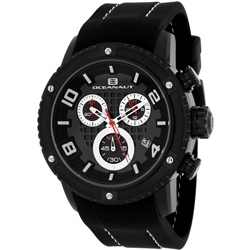 Oceanaut Men's Impulse Sport OC3124R Strap Black Dial Quartz Movement Buckle Clasp 45mm Round Watch