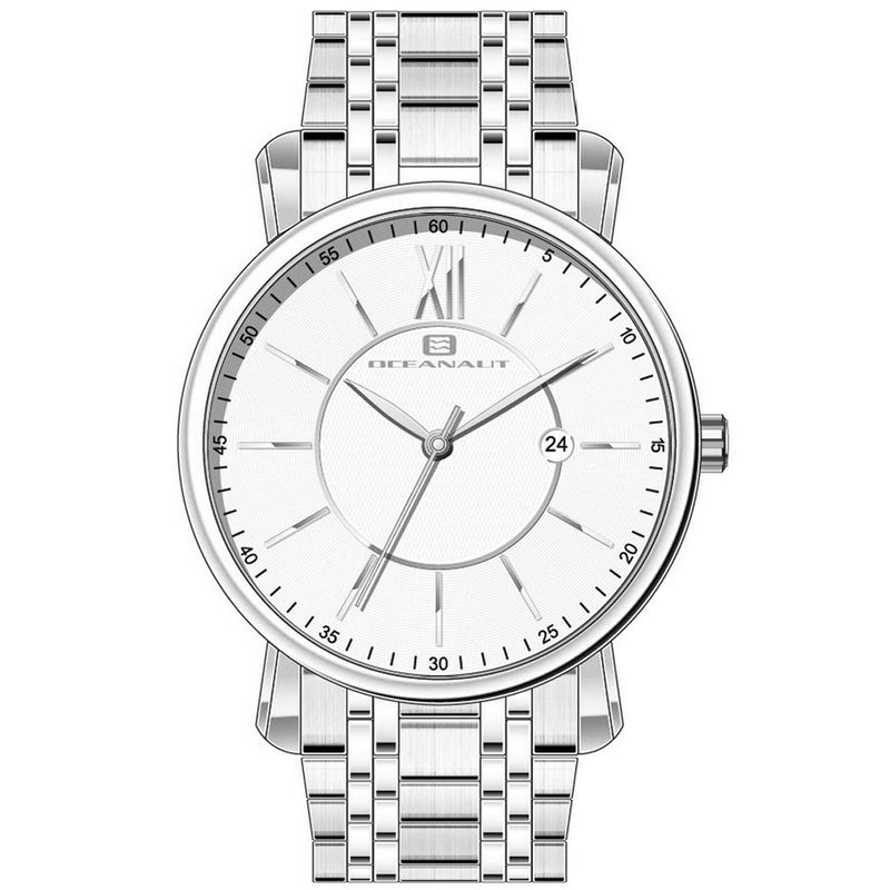 Oceanaut Men's Expedition OC4980 Bracelet White Dial Quartz Movement Deployment Clasp 46mm Round Watch