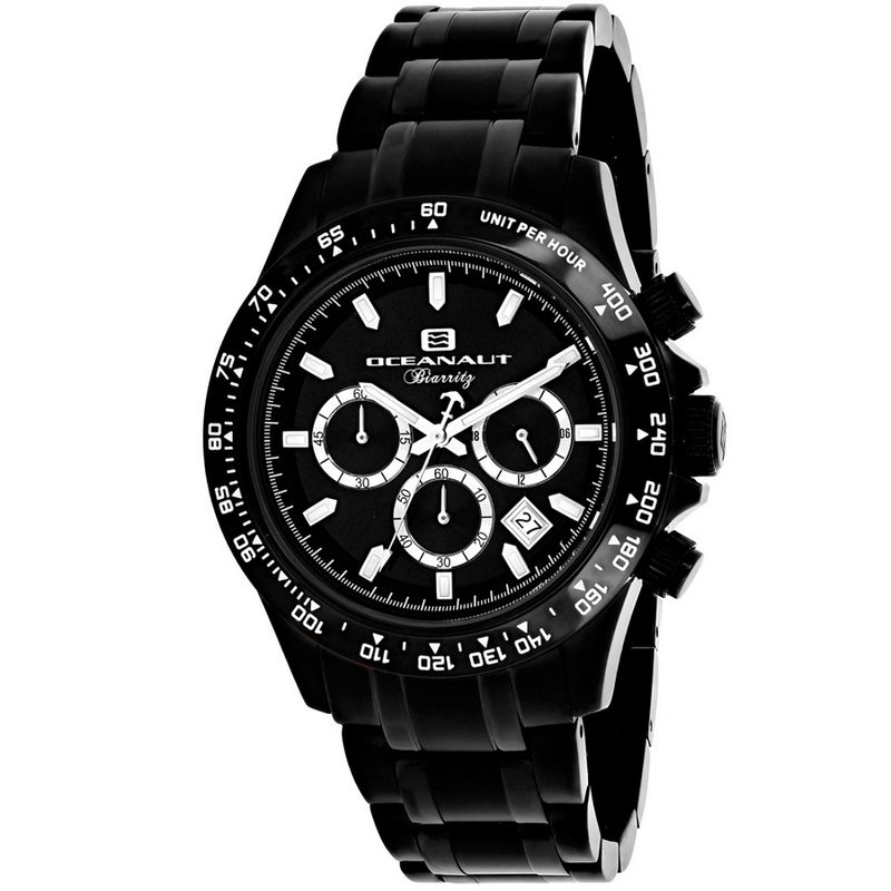 Oceanaut Men's Biarritz OC6114 Bracelet Black Dial Quartz Movement Fold over Clasp 44mm Round  Watch