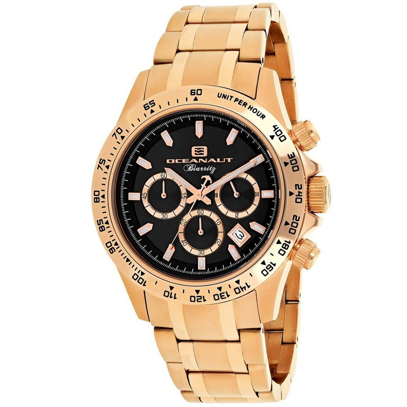 Oceanaut Men's Biarritz OC6119 Bracelet Black Dial Quartz Movement Fold over Clasp 44mm Round  Watch