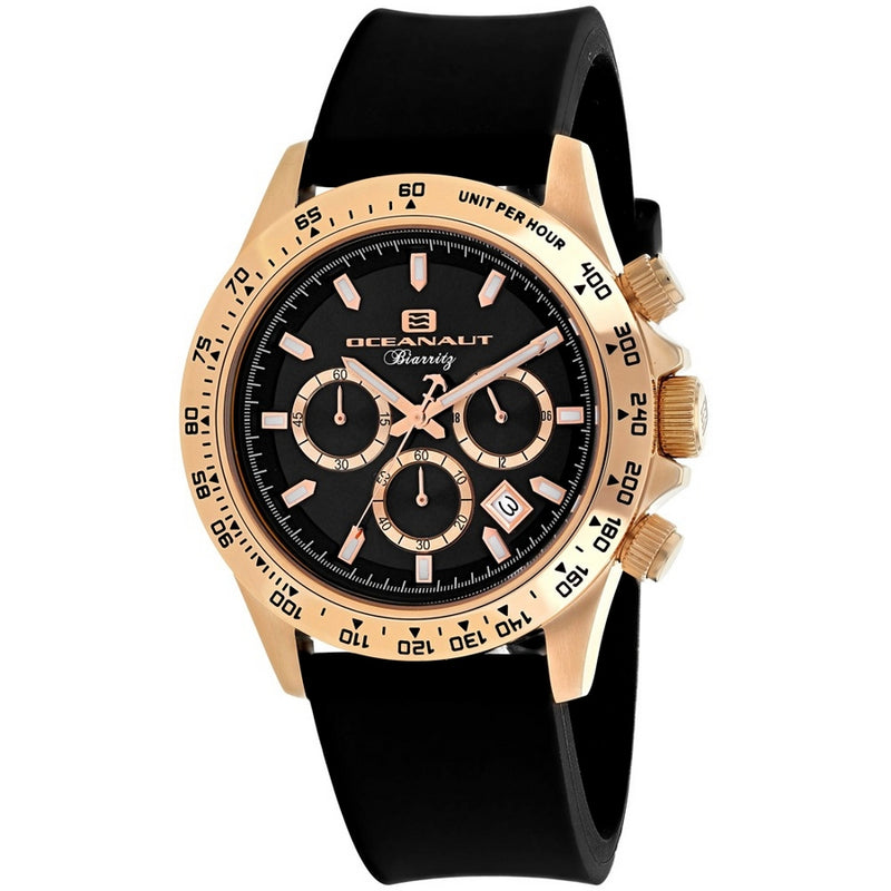 Oceanaut Men's Biarritz OC6119R Strap Black Dial Quartz Movement Buckle Clasp 44mm Round  Watch
