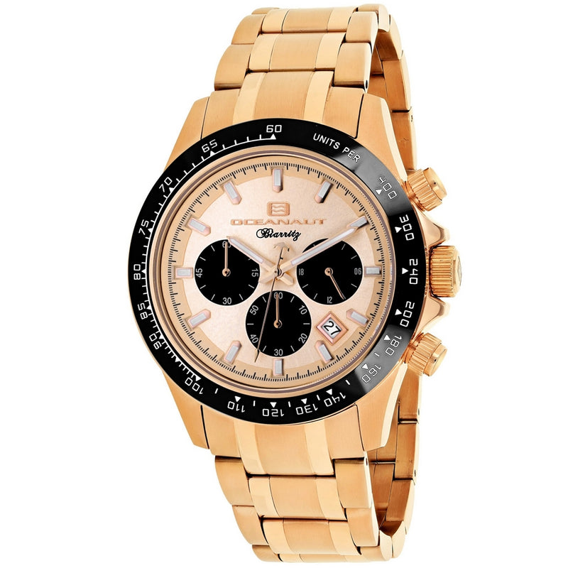 Oceanaut Men's Biarritz OC6122 Bracelet Rose Gold Dial Quartz Movement Deployment Clasp 44mm Round  Watch