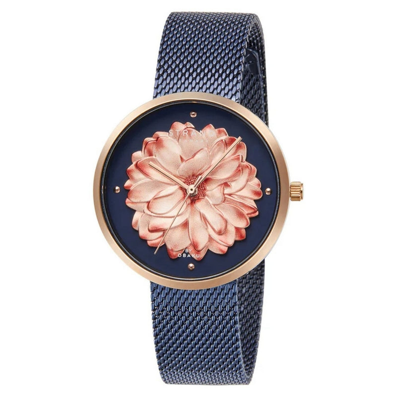 Obaku Women's Blossom S700LHVLML-DF Bracelet Blue Dial Quartz Movement Jewelry Clasp 35mm Round Watch