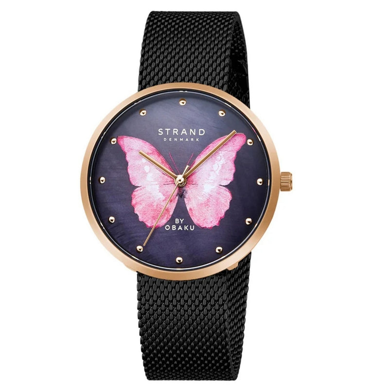Obaku Women's Butterfly S700LXVBMB-DBP Bracelet Blue Dial Quartz Movement Jewelry Clasp 35mm Round Watch