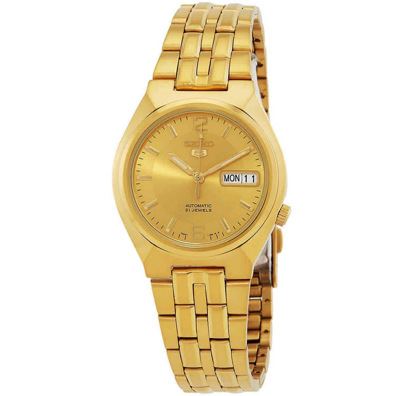 Seiko Men's Seiko 5 SNKL64K1 Bracelet Gold Dial Automatic Movement Deployment Clasp 38mm Round Watch