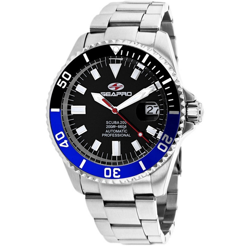 Seapro Men's Scuba 200  SP4321 Bracelet Black Dial Automatic Movement Deployment Clasp 44mm Round Watch