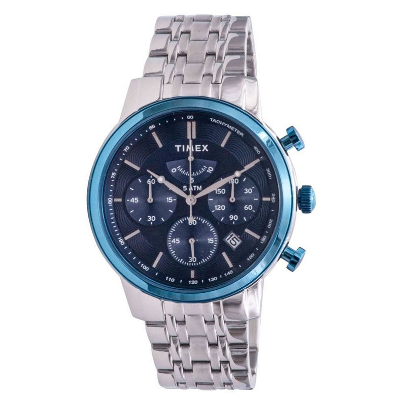 Timex Men's Classic TW2T23500 Bracelet Blue Dial Quartz Movement Fold over Clasp 43mm Round Watch