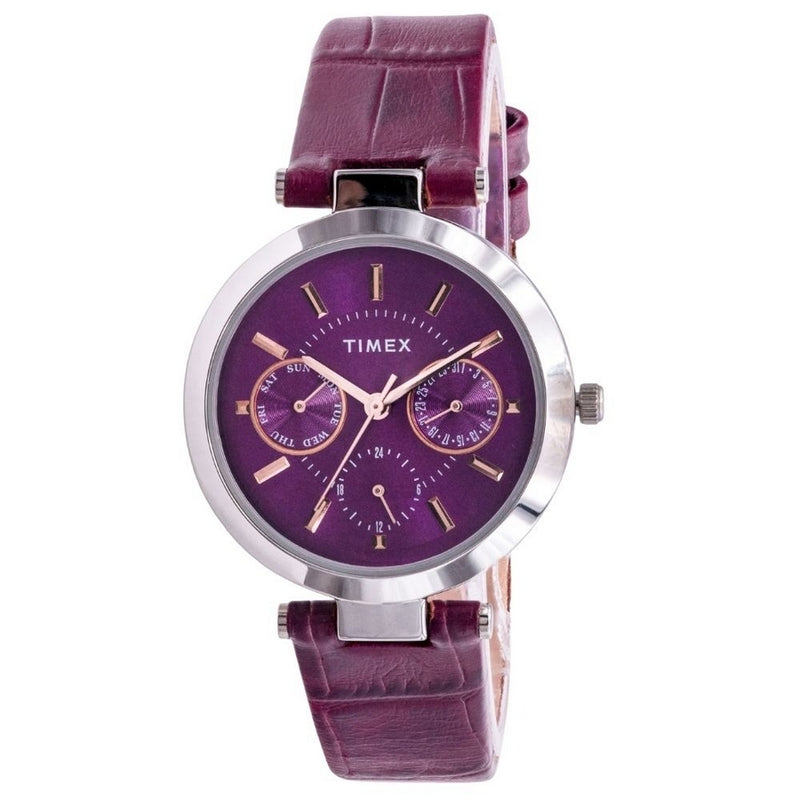 Timex Women's Classic TW2T46200 Strap Purple Dial Quartz Movement Buckle Clasp 30mm Round Watch