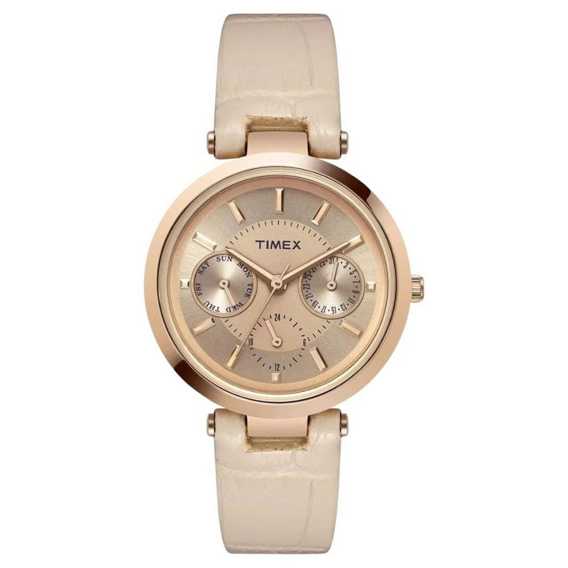 Timex Women's Class TW2T46500 Strap Rose Gold Dial Quartz Movement Buckle Clasp 34mm Round Watch