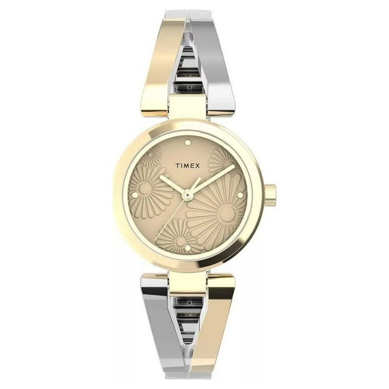 Timex Women's Bangles TW2U80700 Bracelet Gold Dial Quartz Movement Fold over Clasp 25mm Round Watch