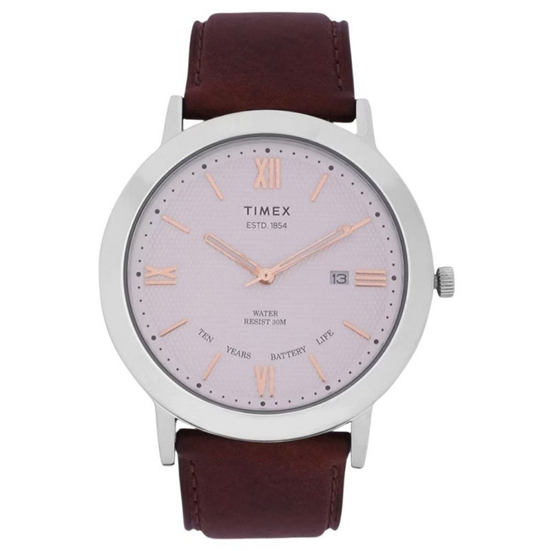 Timex Women's Classic TW2U82400 Strap Silver Dial Quartz Movement Buckle Clasp 41mm Round Watch
