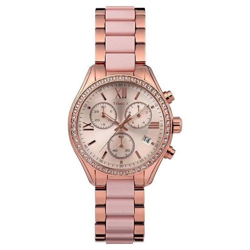 Timex Women's Classic TW2V75000 Bracelet Rose Gold Dial Quartz Movement Fold over Clasp 38mm Round Watch