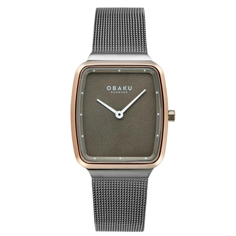 Obaku Women's Tern Lille V267LXPUMU Bracelet Grey Dial Quartz Movement Jewelry Clasp 27mm Rectangle Watch