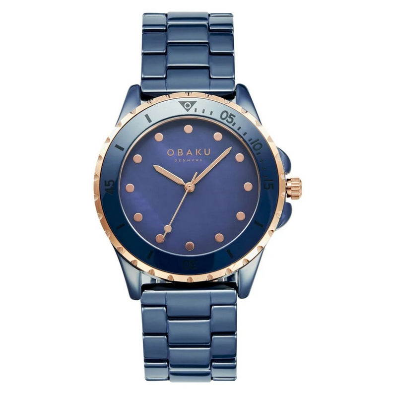 Obaku Women's Urt Lille V279LXSLCL Bracelet Blue Dial Quartz Movement Fold over Clasp 42mm Round Watch