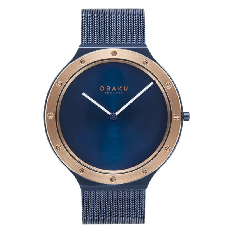 Obaku Men's Analog V285GXSLML Bracelet Blue Dial Quartz Movement Jewelry Clasp 42mm Round Watch