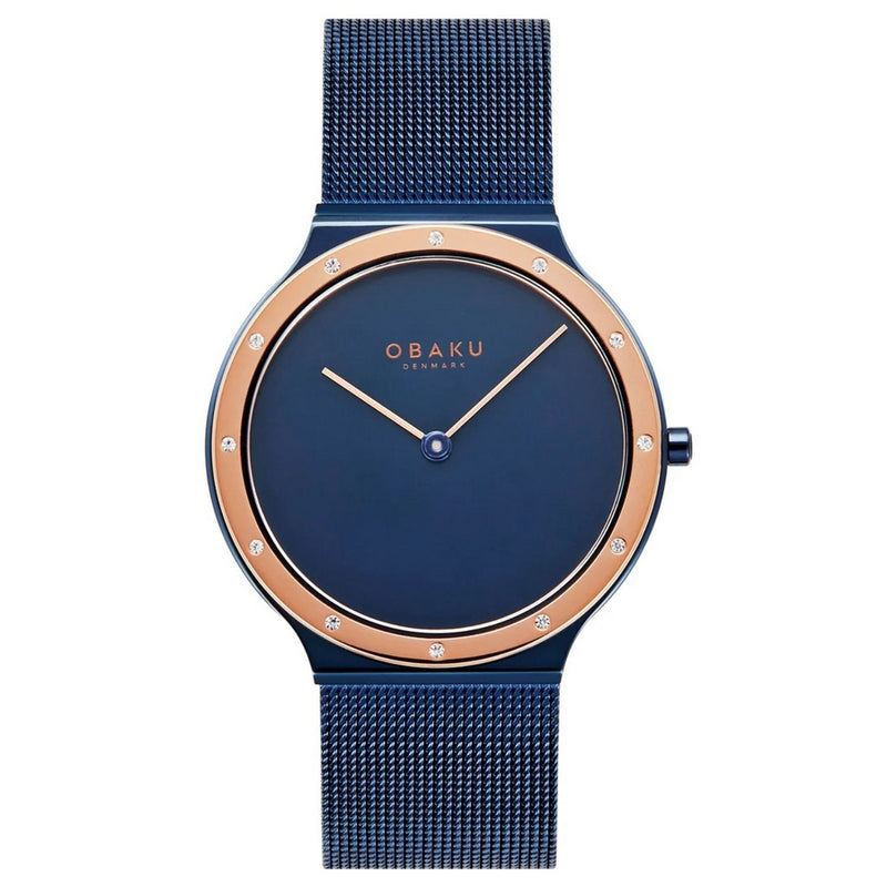 Obaku Women's Note Lille V285LESLML Bracelet Blue Dial Quartz Movement Jewelry Clasp 34mm Round Watch