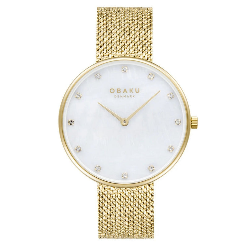 Obaku Women's Glans V288LXGWHG Bracelet White Dial Quartz Movement Jewelry Clasp 36mm Round Watch
