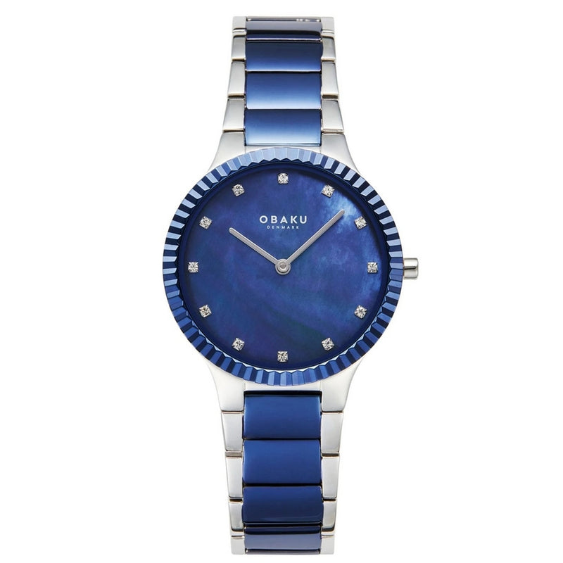 Obaku Women's Linje V292LXHLSK Bracelet Blue Dial Quartz Movement Fold over Clasp 31mm Round Watch