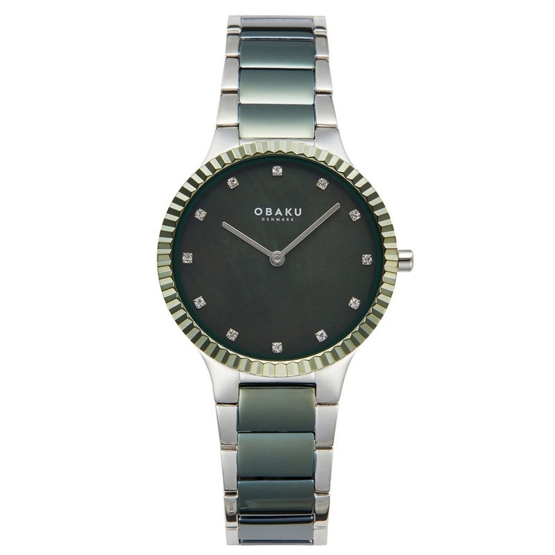Obaku Women's Linje V292LXOESS Bracelet Black Dial Quartz Movement Fold over Clasp 31mm Round Watch