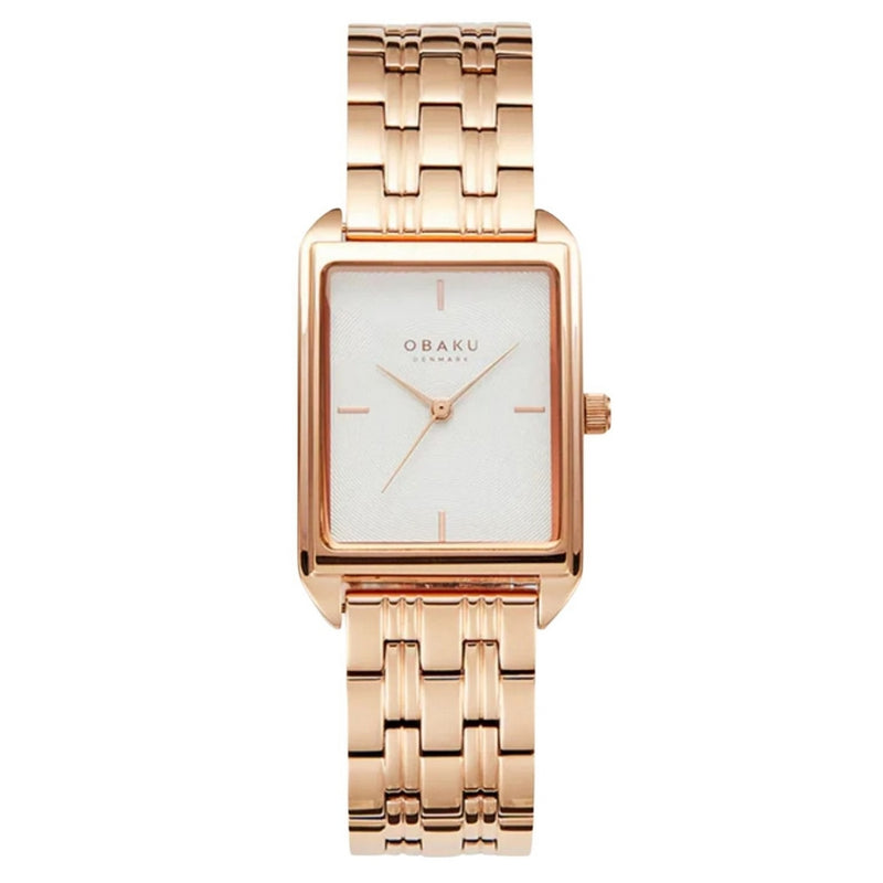 Obaku Women's Kamille V293LXVISV Bracelet White Dial Quartz Movement Fold over Clasp 24mm Rectangle Watch