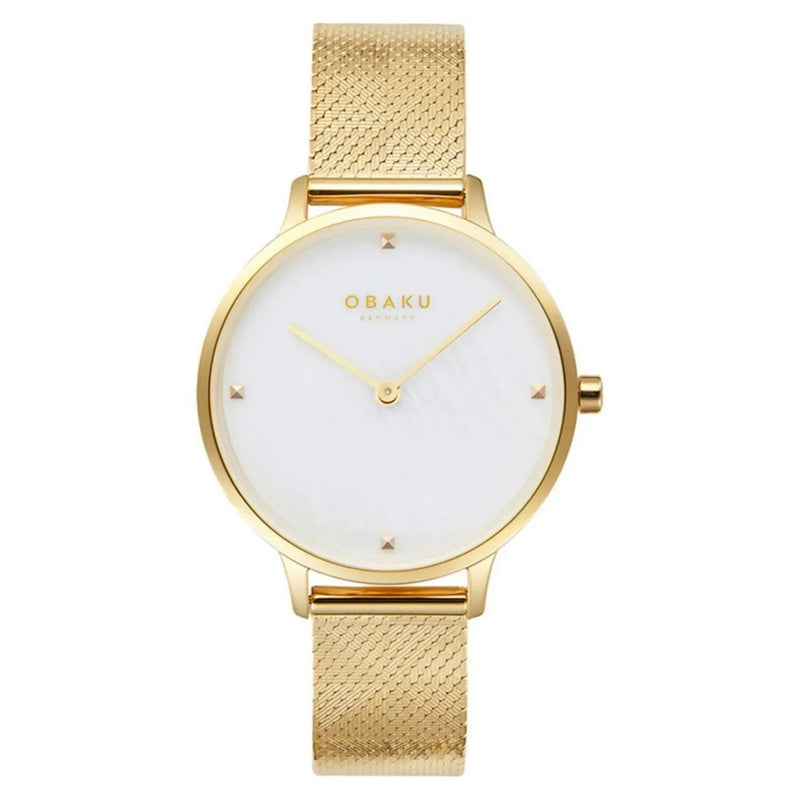 Obaku Women's Figen V295LXGWHG Bracelet Mother of pearl Dial Quartz Movement Jewelry Clasp 34mm Round Watch