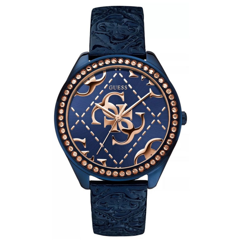 Guess Women's Iconic W0473L1 Strap Blue Dial Quartz Movement Buckle Clasp 44mm Round Watch