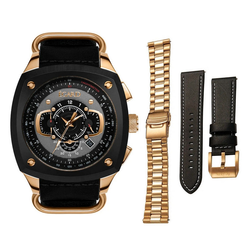 Egard Men's VI-Viking WCH-5083-Q0H176 Strap Black Dial Quartz Movement Buckle Clasp 46mm Round Watch